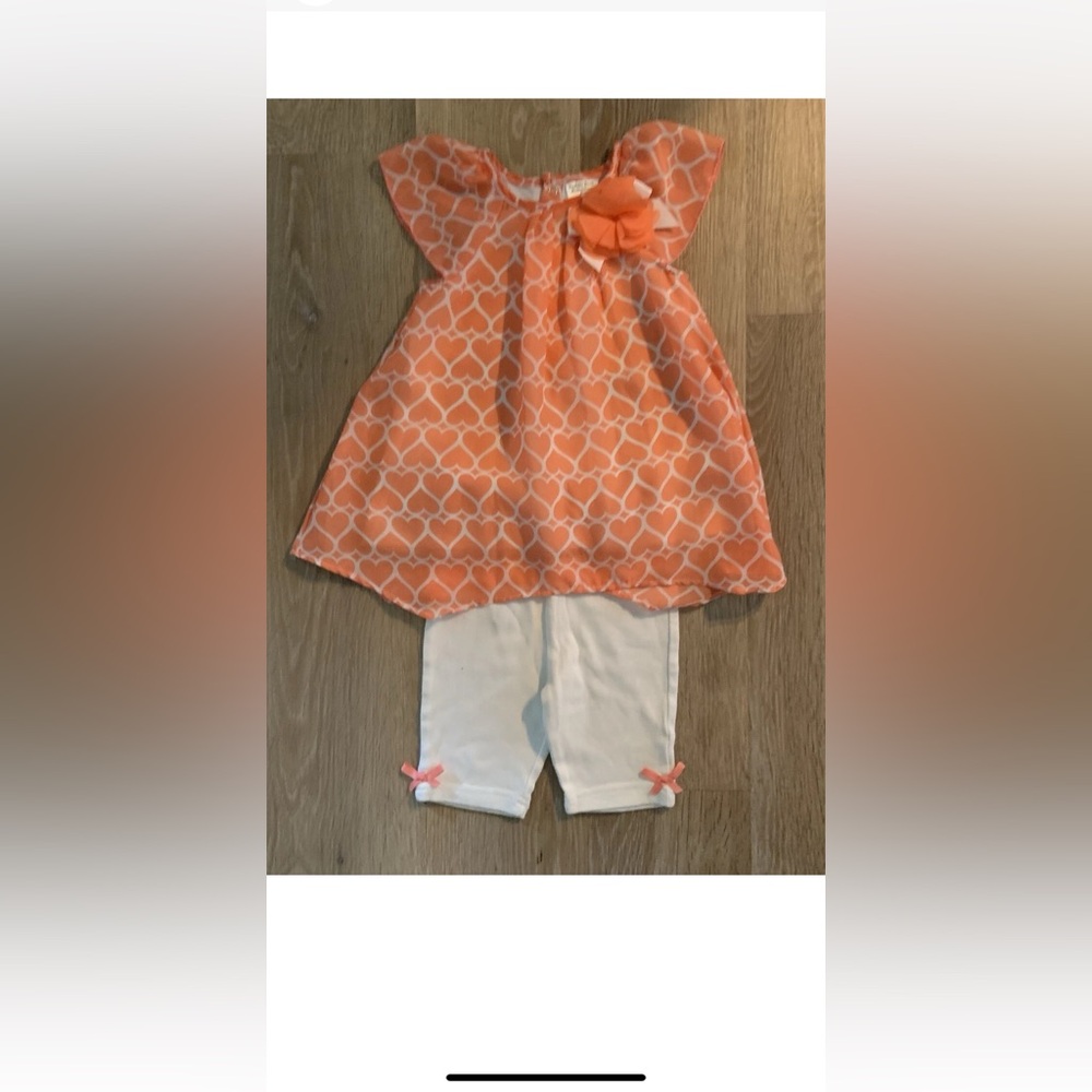 Cuddle Bear Girl’s Size 24 Months Orange Heart Top With White Capris